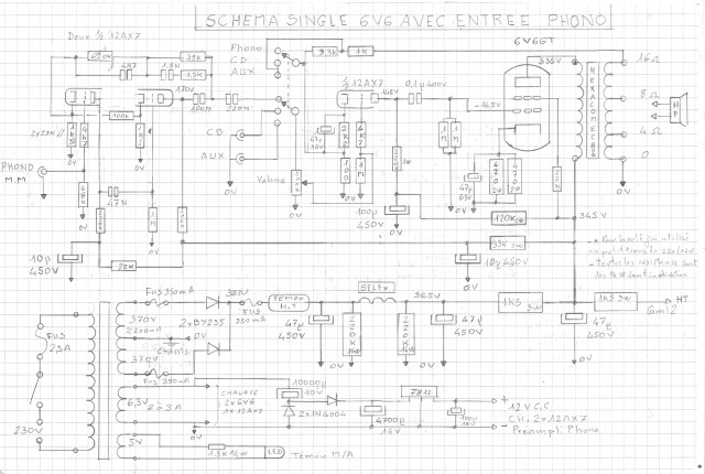 2019-11-03 Schéma Single 6V6 avec Préampli Phono
